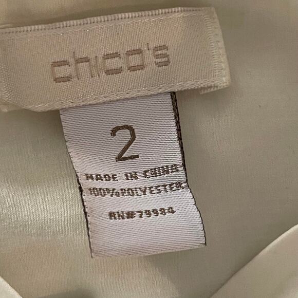 Chico's shirt blouse tunic top women's 12 semi sheer button down  up cream - Picture 9 of 16